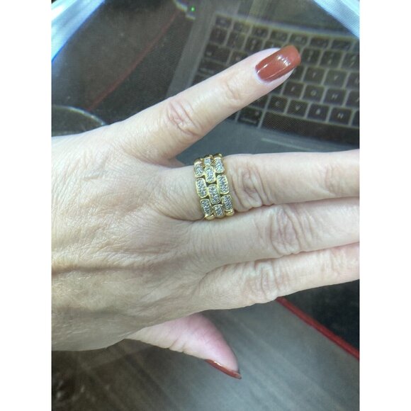 18K Yellow Gold LINK RING with zirconia Diamonds SZ -7 10.69 grams - Picture 10 of 16